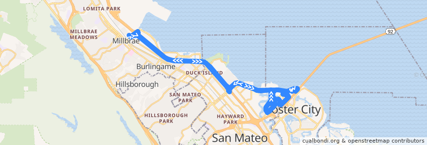 Mapa del recorrido Commute.org North Foster City Shuttle: Millbrae => Foster City => Millbrae (evenings) de la línea  en San Mateo County.