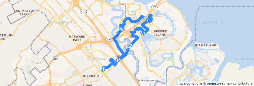 Mapa del recorrido Commute.org Mariners Island Shuttle: Hillsdale Caltrain => Foster City => Hillsdale Caltrain (evenings) de la línea  en San Mateo County.