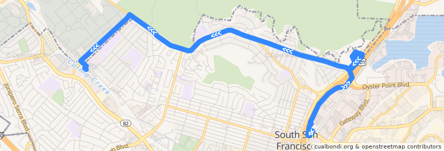 Mapa del recorrido Commute.org Genesis One Tower Place Shuttle: South San Francisco Caltrain => South San Francisco BART (evenings) de la línea  en South San Francisco.