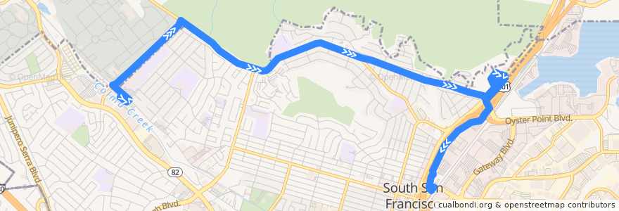 Mapa del recorrido Commute.org Genesis One Tower Place Shuttle: South San Francisco BART => South San Francisco Caltrain (last trip) de la línea  en South San Francisco.