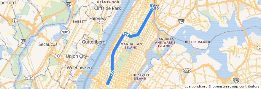 Mapa del recorrido NYCS - 3 Train (late nights): Harlem–148th Street → 42nd Street–Times Square de la línea  en Manhattan.