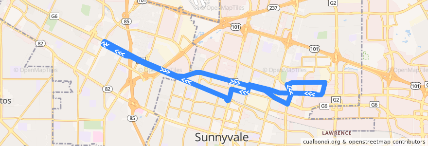 Mapa del recorrido Shuttle DUA de la línea  en Santa Clara County.