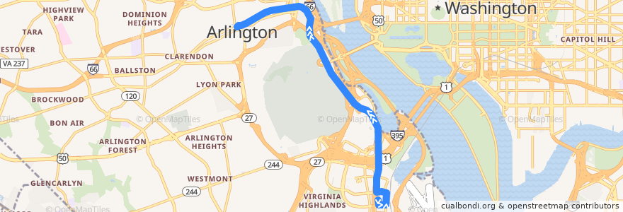 Mapa del recorrido ART 43 Crystal City - Rosslyn - Courthouse de la línea  en Arlington.
