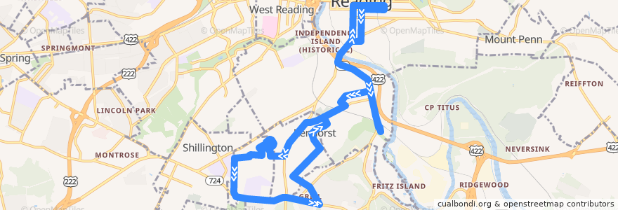 Mapa del recorrido BARTA Route 9 Grill via Kenhorst de la línea  en Berks County.
