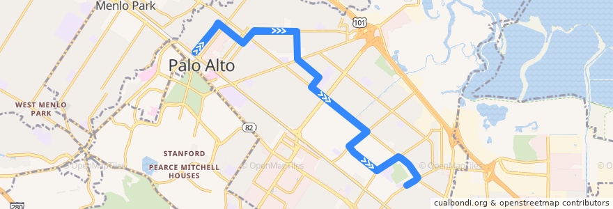 Mapa del recorrido City of Palo Alto Crosstown Shuttle: Palo Alto Transit Center => Stevenson House de la línea  en Palo Alto.