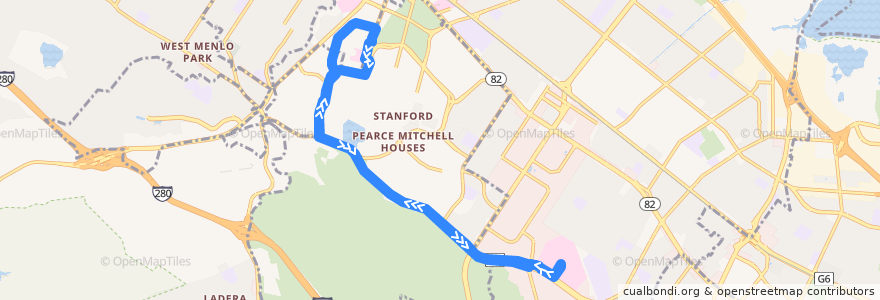 Mapa del recorrido Stanford Health Care Veterans Affairs Shuttle: Stanford Medical Center => VA Hospital Palo Alto => Stanford Medical Center de la línea  en Santa Clara County.