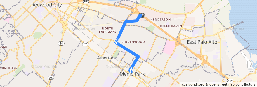 Mapa del recorrido Stanford Health Care Bohannon Shuttle: Menlo Park Caltrain => Bohannon Drive (mornings) de la línea  en San Mateo County.