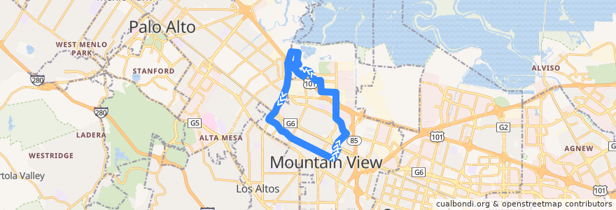 Mapa del recorrido MVgo West Bayshore Shuttle (concert detour) de la línea  en مونتن فيو.