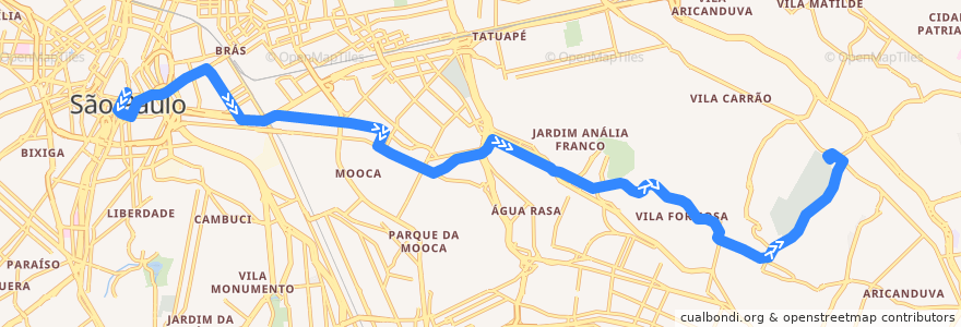 Mapa del recorrido 2100-10 Praça da Sé → Terminal Vila Carrão de la línea  en 상파울루.