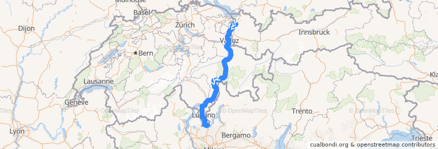 Mapa del recorrido Flixbus N728: München, ZOB => Barcelona Nord, Estació d'autobusos de la línea  en Швейцария.