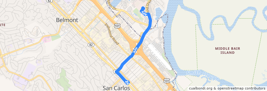 Mapa del recorrido Electronic Arts Caltrain Shuttle: San Carlos => Electronic Arts de la línea  en San Mateo County.