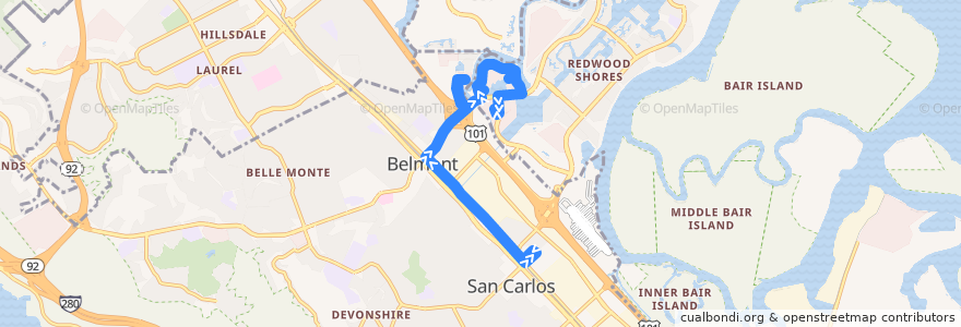 Mapa del recorrido Oracle Caltrain Shuttle: Hillsdale => Oracle Headquarters de la línea  en San Mateo County.