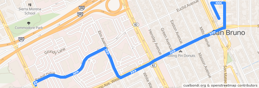 Mapa del recorrido Wal-Mart Bayhill San Bruno Shuttle: Bayhill Business Park => San Bruno Caltrain de la línea  en San Bruno.