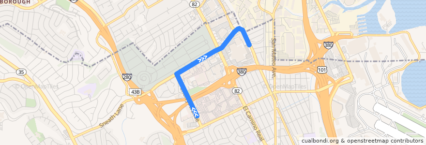 Mapa del recorrido Wal-Mart Bayhill San Bruno Shuttle: Bayhill Business Park => San Bruno BART de la línea  en San Mateo County.