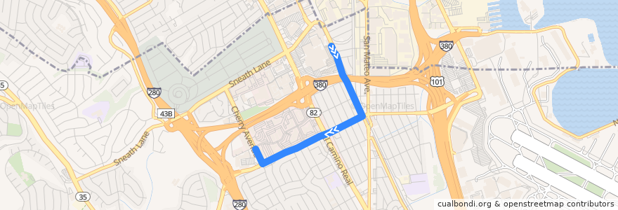 Mapa del recorrido Wal-Mart Bayhill San Bruno Shuttle: San Bruno BART => Bayhill Business Park de la línea  en San Bruno.