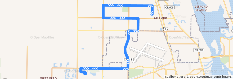 Mapa del recorrido Bus 14: Gifford Health Center => Indian River Mall => Gifford Health Center de la línea  en Indian River County.