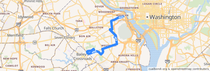 Mapa del recorrido ART 45 Rosslyn - DHS/Sequoia - Columbia Pike de la línea  en Arlington.