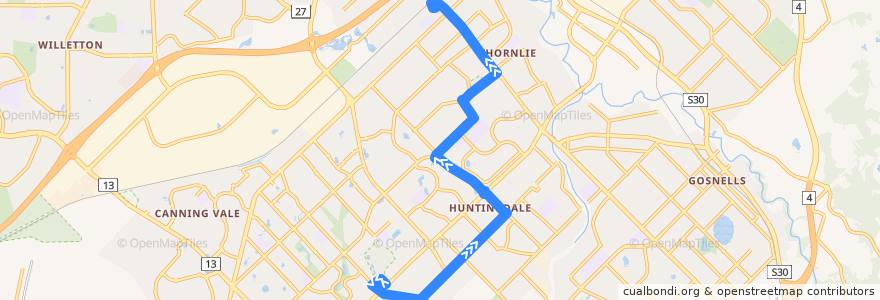 Mapa del recorrido 212 Canning Vale → Thornlie Station de la línea  en City of Gosnells.