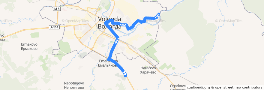 Mapa del recorrido Автобус №43: с/о Розочка - Козицино de la línea  en городской округ Вологда.