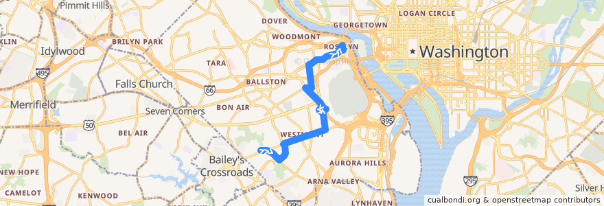 Mapa del recorrido ART 45 Columbia Pike - DHS/Sequoia - Rosslyn de la línea  en Arlington.
