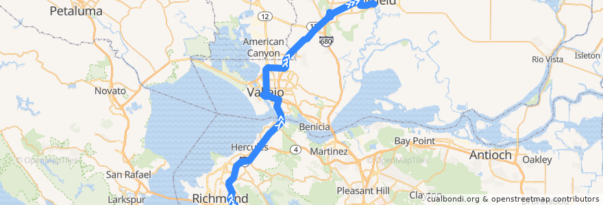 Mapa del recorrido SolanoExpress Red Line: El Cerrito del Norte BART => Vallejo Transit Center => Suisun-Fairfield Amtrak de la línea  en Californie.