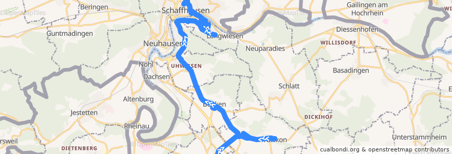 Mapa del recorrido Bus 630: Marthalen, Bahnhof => Schaffhausen, Bahnhof (Weg A) de la línea  en Schweiz/Suisse/Svizzera/Svizra.