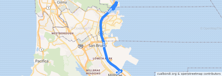 Mapa del recorrido Sierra Point Shuttle: Millbrae => Sierra Point (mornings) de la línea  en San Mateo County.