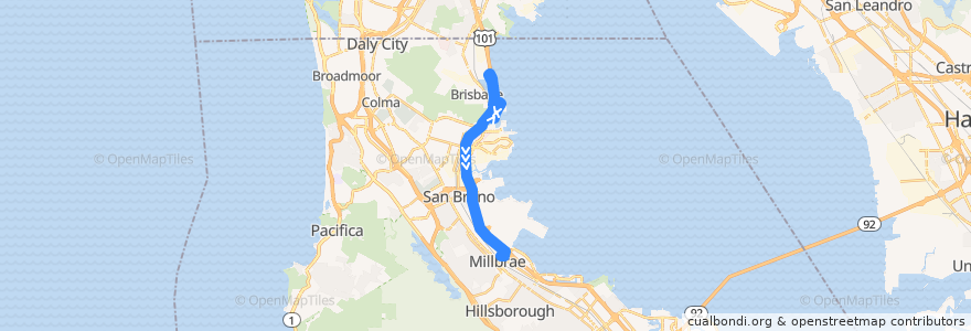 Mapa del recorrido Sierra Point Shuttle: Sierra Point => Millbrae (evenings) de la línea  en San Mateo County.