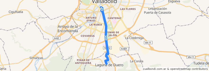 Mapa del recorrido Valladolid ==> Laguna de Duero de la línea  en Valladolid.