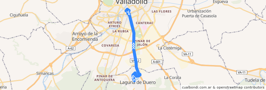 Mapa del recorrido Laguna de Duero ==> Valladolid de la línea  en Valladolid.