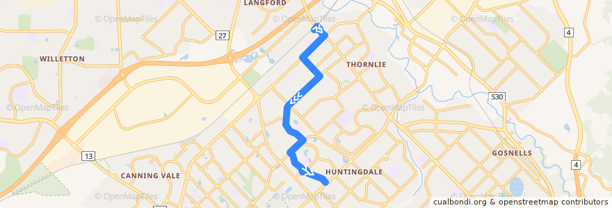 Mapa del recorrido 223 Thornlie Station → Huntingdale de la línea  en City of Gosnells.