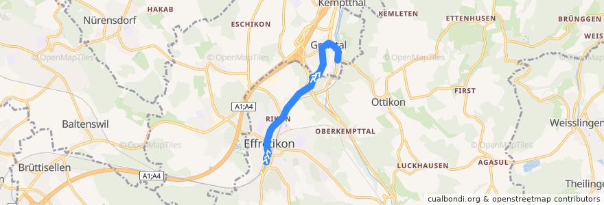 Mapa del recorrido Bus 655: Effretikon, Bahnhof => Grafstal, Thalegg de la línea  en Illnau-Effretikon.