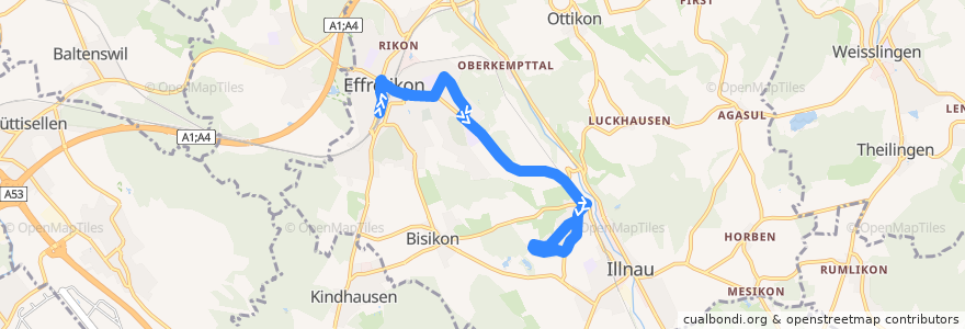 Mapa del recorrido Bus 652: Effretikon, Bahnhof => Illnau, Wingert de la línea  en Illnau-Effretikon.