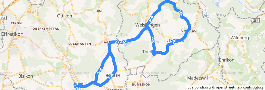 Mapa del recorrido Bus 640: Illnau, Bahnhof => Weisslingen, Dorf => Illnau, Bahnhof (Abendbetrieb) de la línea  en Bezirk Pfäffikon.