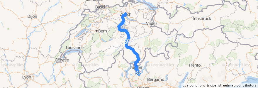 Mapa del recorrido Flixbus 474: Genua, Fanti d'Italia/Principe => Lugano, Via Ciani de la línea  en Schweiz/Suisse/Svizzera/Svizra.