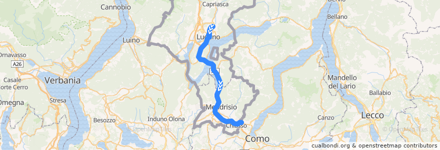 Mapa del recorrido Flixbus 474: Lugano, Via Ciani => Genua, Fanti d'Italia/Principe de la línea  en ティチーノ州.