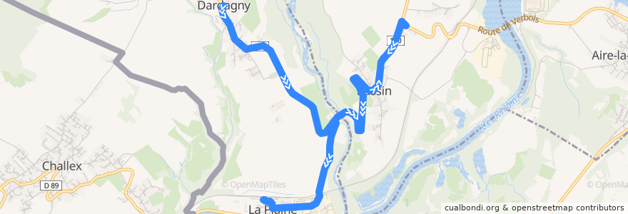 Mapa del recorrido Bus 75: Dardagny → Russin-Village → La Plaine-Gare de la línea  en ジュネーヴ.