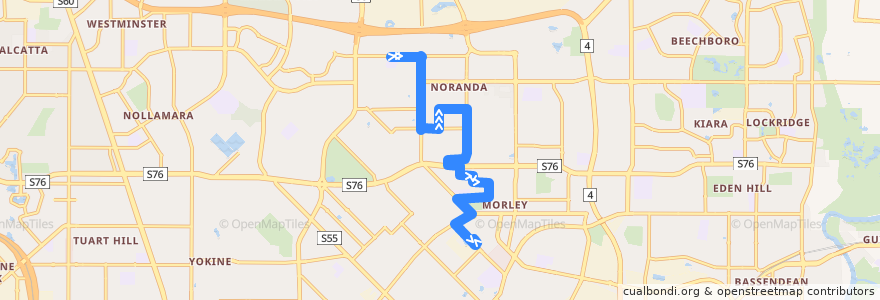 Mapa del recorrido 347T Morley Senior High School → Morley Bus Station de la línea  en City of Bayswater.