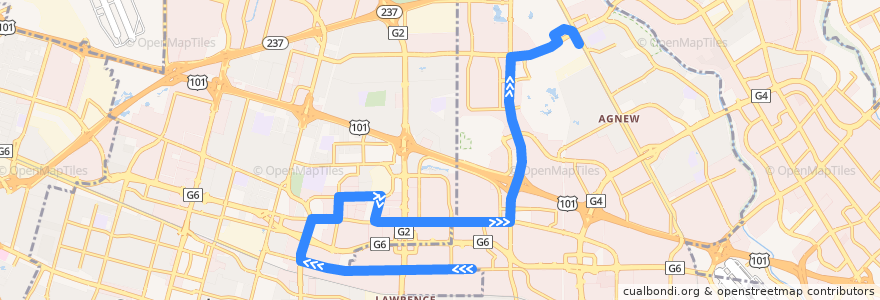 Mapa del recorrido VTA 822: 3135 Kifer Road => Great America Amtrak/ACE (evenings) de la línea  en Santa Clara County.