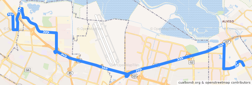 Mapa del recorrido VTA 824: Meadow & Meadow Circle => Great America Amtrak/ACE (evenings) de la línea  en Santa Clara County.