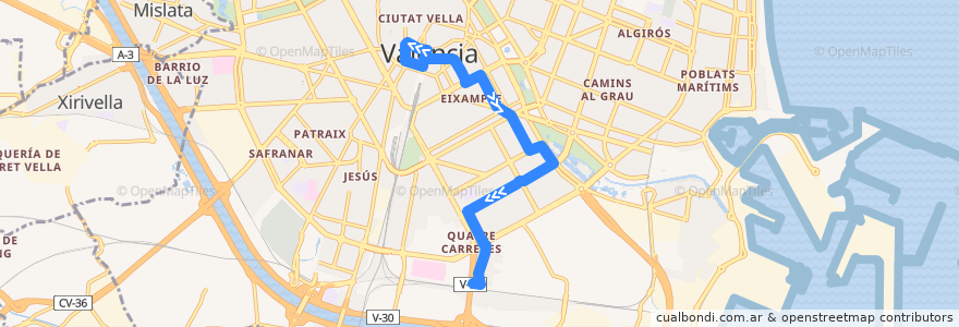 Mapa del recorrido Bus 13: La Fonteta/C.Arts i Ciencies => Av. de l'Oest de la línea  en Comarca de Valencia.
