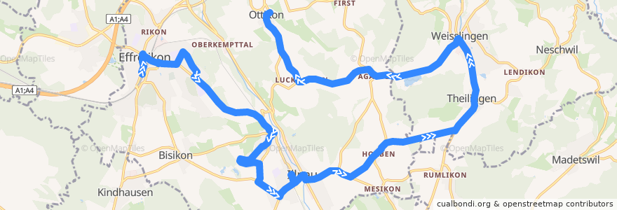 Mapa del recorrido Bus N62: Effretikon, Bahnhof => Ottikon bei Kemptthal de la línea  en Bezirk Pfäffikon.