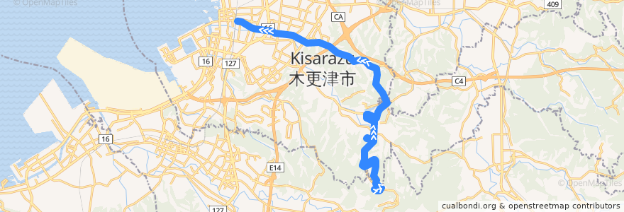 Mapa del recorrido かずさアカデミアパーク線（上り） de la línea  en Kisarazu.