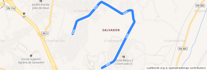 Mapa del recorrido 1-2 de la línea  en Cidade de Santarém.