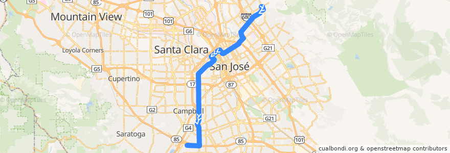 Mapa del recorrido VTA 61: Sierra & Piedmont => Berryessa BART => Union & Lantz => Good Samaritan Hospital de la línea  en San José.