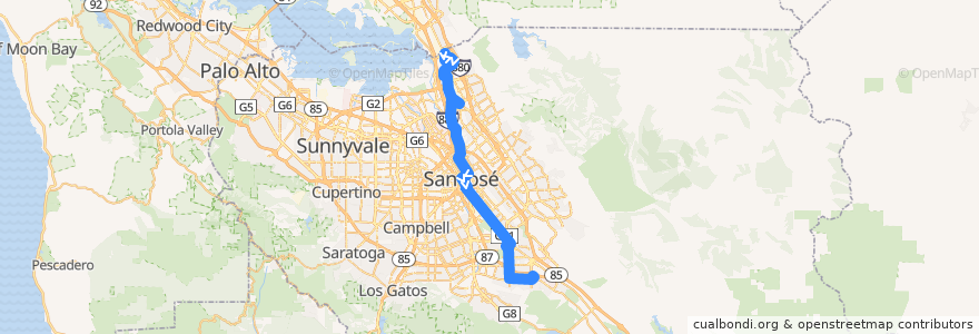 Mapa del recorrido VTA 66: Dixon Landing => Kaiser San Jose de la línea  en Santa Clara County.