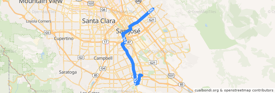 Mapa del recorrido VTA 64A: McKee & White => San Jose Diridon => Ohlone/Chynoweth de la línea  en San Jose.