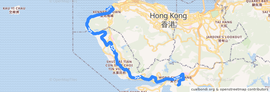 Mapa del recorrido 城巴47P線 Citybus 47P (堅尼地城 Kennedy Town → 黃竹坑 Wong Chuk Hang) de la línea  en Гонконг (остров).