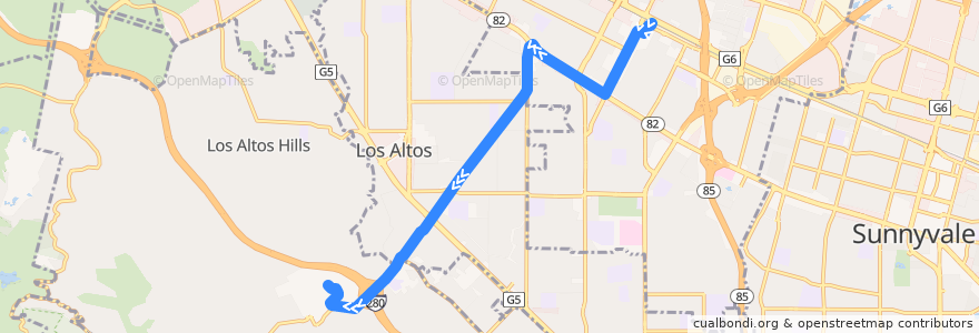 Mapa del recorrido VTA 52: Downtown Mountain View => Foothill College de la línea  en Santa Clara County.