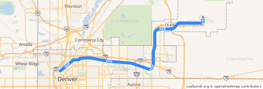 Mapa del recorrido RTD A Line → Union Station de la línea  en 丹佛.